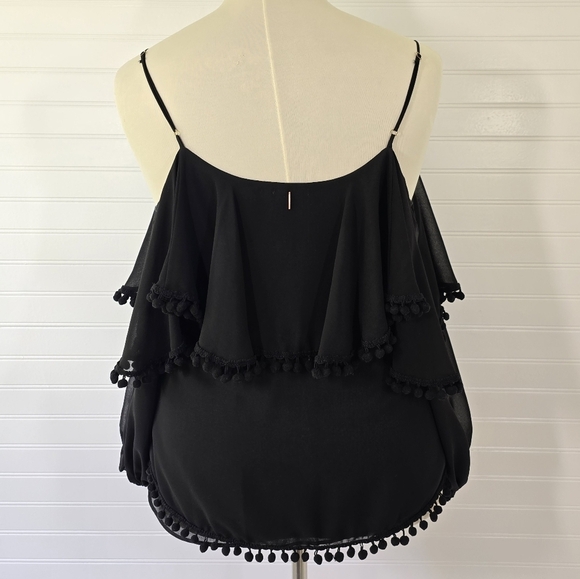 Misa Los Angeles Elisa Cold Shoulder Long Sleeve Pom Pom Top Medium Black - Picture 6 of 12